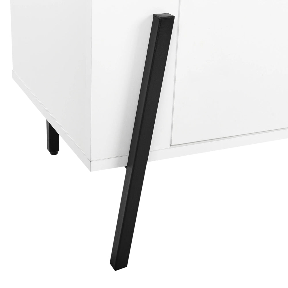 Mobile TV effetto cemento e gambe in metallo Bianco fino a 75ʺ con 1 cassetto e 2 armadi in stile industriale