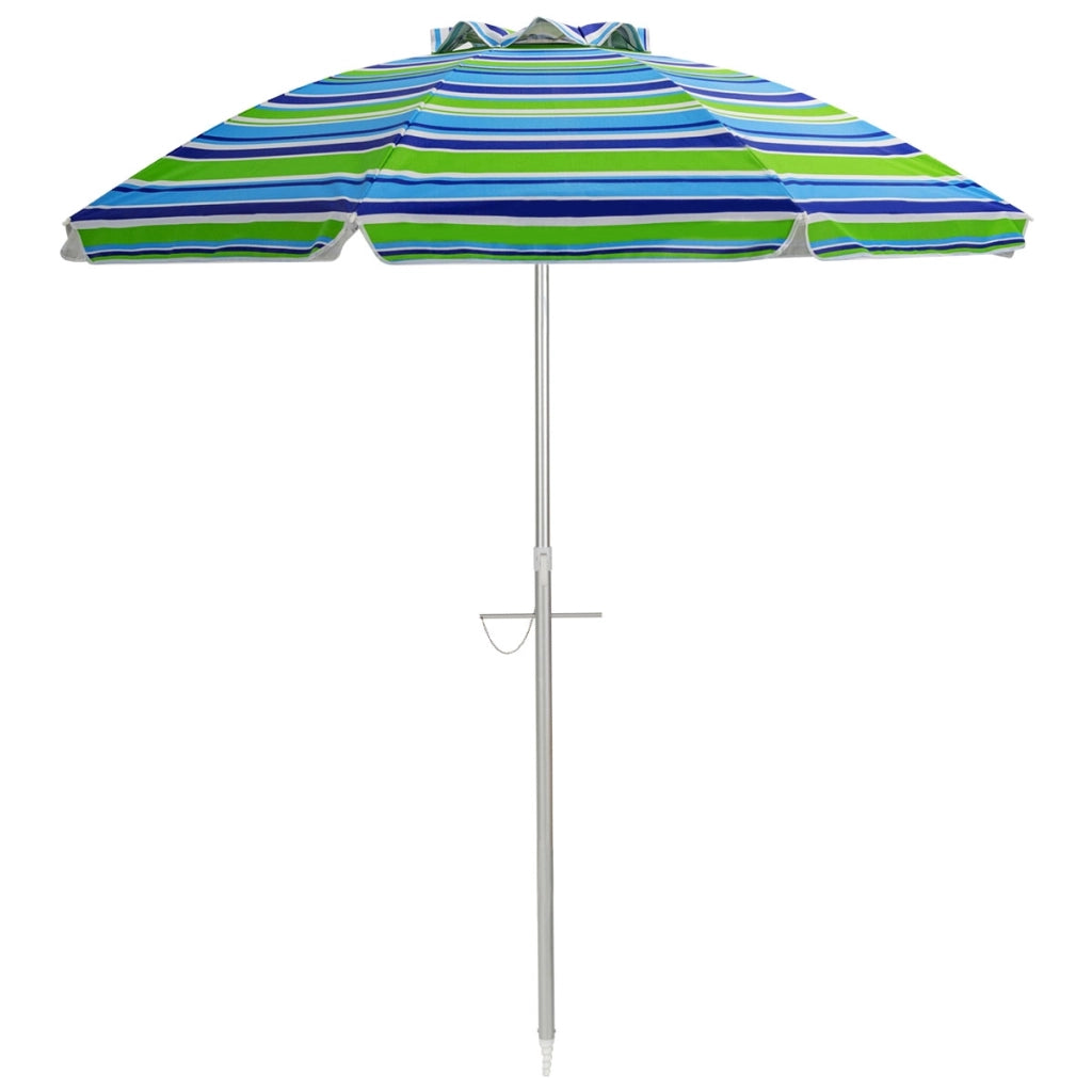 Ombrellone da spiaggia con inclinazione a pulsante, Ombrellone portatile per protezione solare all'aperto Blu e Verde-Ombrelloni
