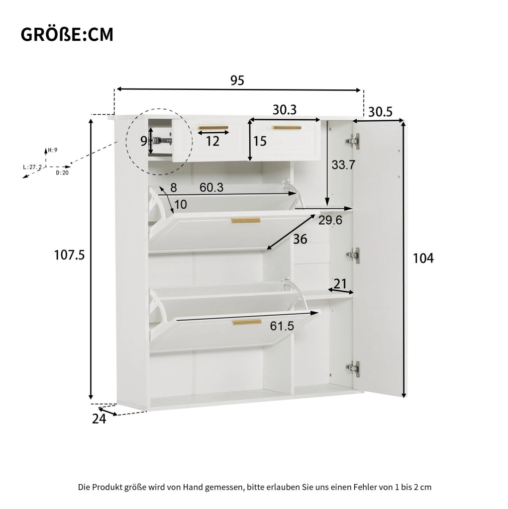 Mobile portascarpe 95x24x107,5 cm con 2 cassetti e ripiani regolabili bianco