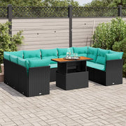 Set Divani da Giardino 10pz con Cuscini in Polyrattan Nero