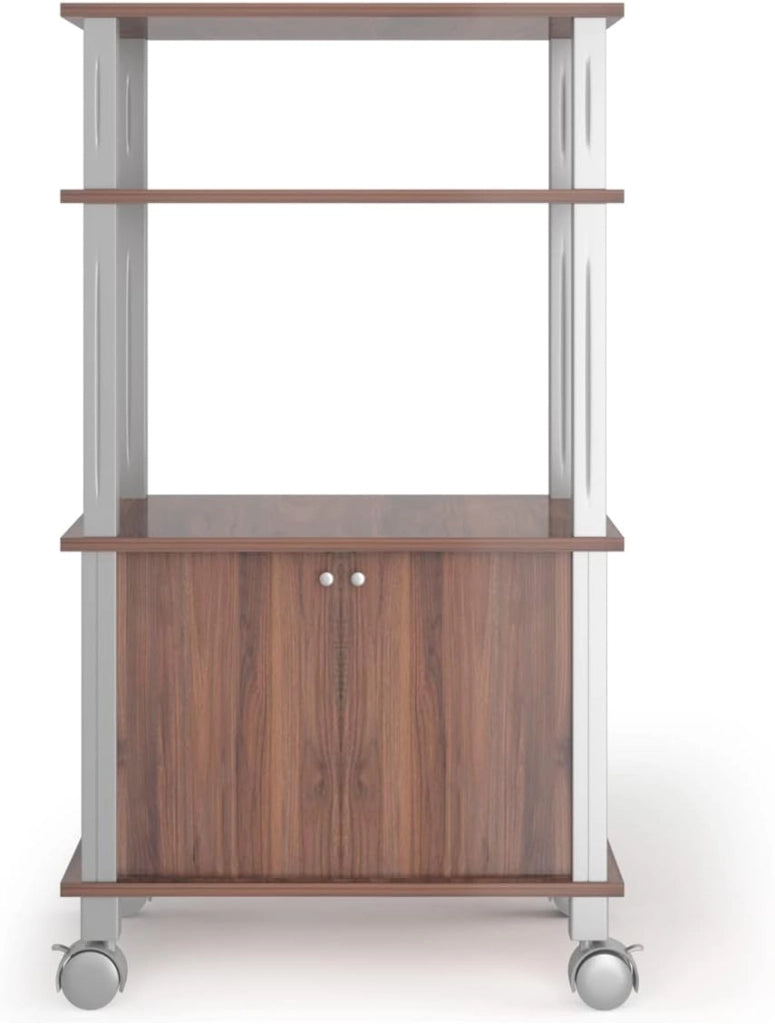 Carrello a rotelle a microonde, carrello da cucina a microonde, con 4 ruote e 2 freni, ripiano portaoggetti a 3 livelli e armadio ante,60 x 40 x 98 cm (Marrone)