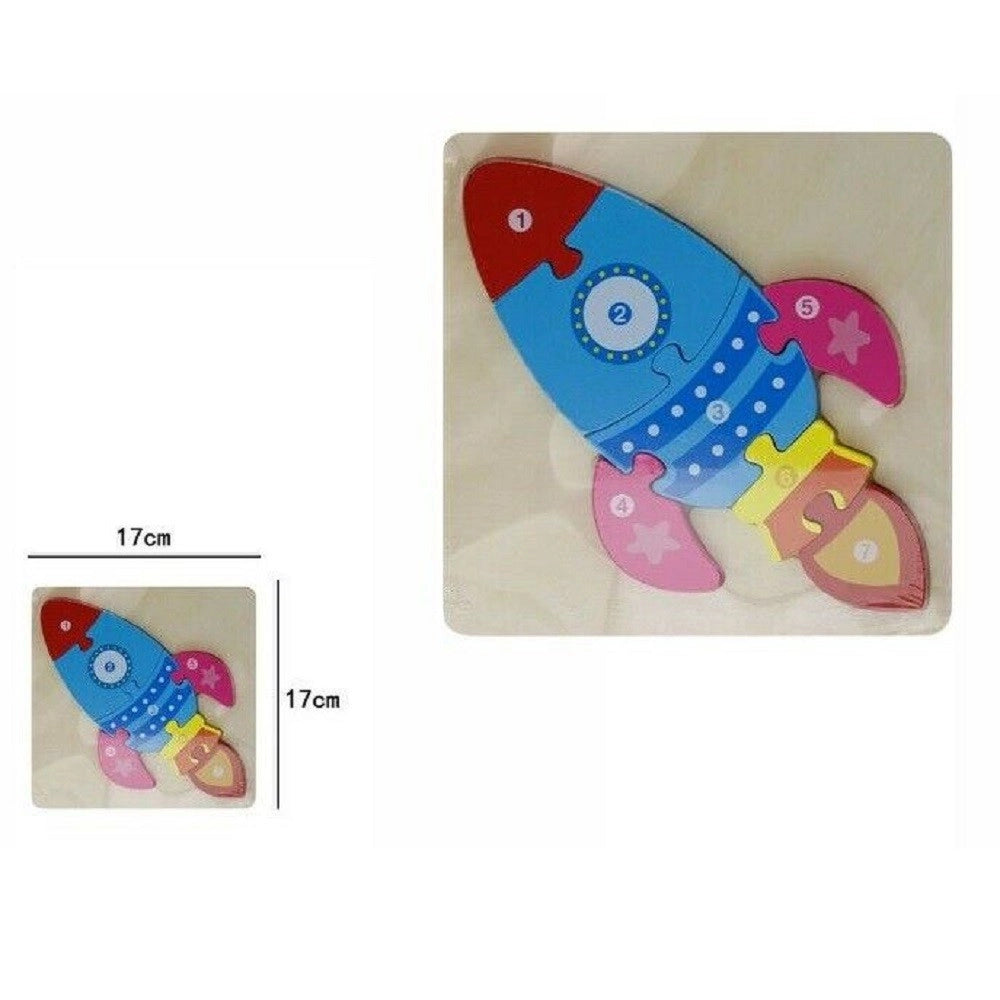 Trade Shop - Puzzle 3d In Legno Forma Di Razzo Colorato Gioco Bimbi Bambini Imparare 07325 -