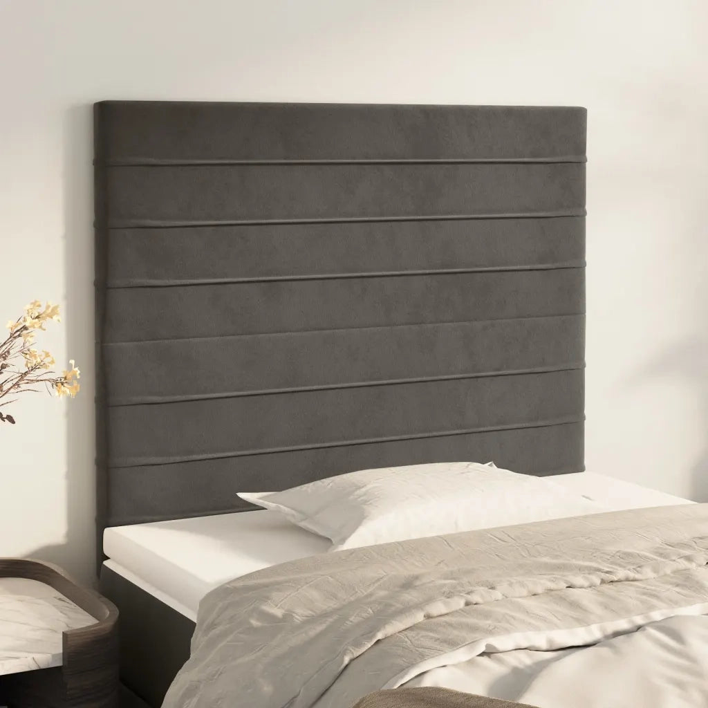 Testiera-Testata Decorativa Grigio Scuro 100x5x118/128 cm Velluto 467644