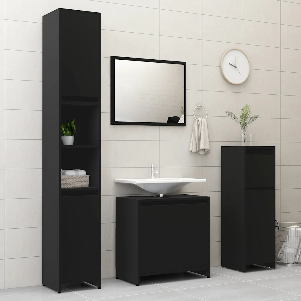 Mobile da Bagno Nero 30x30x95 cm in Legno Multistrato 802661