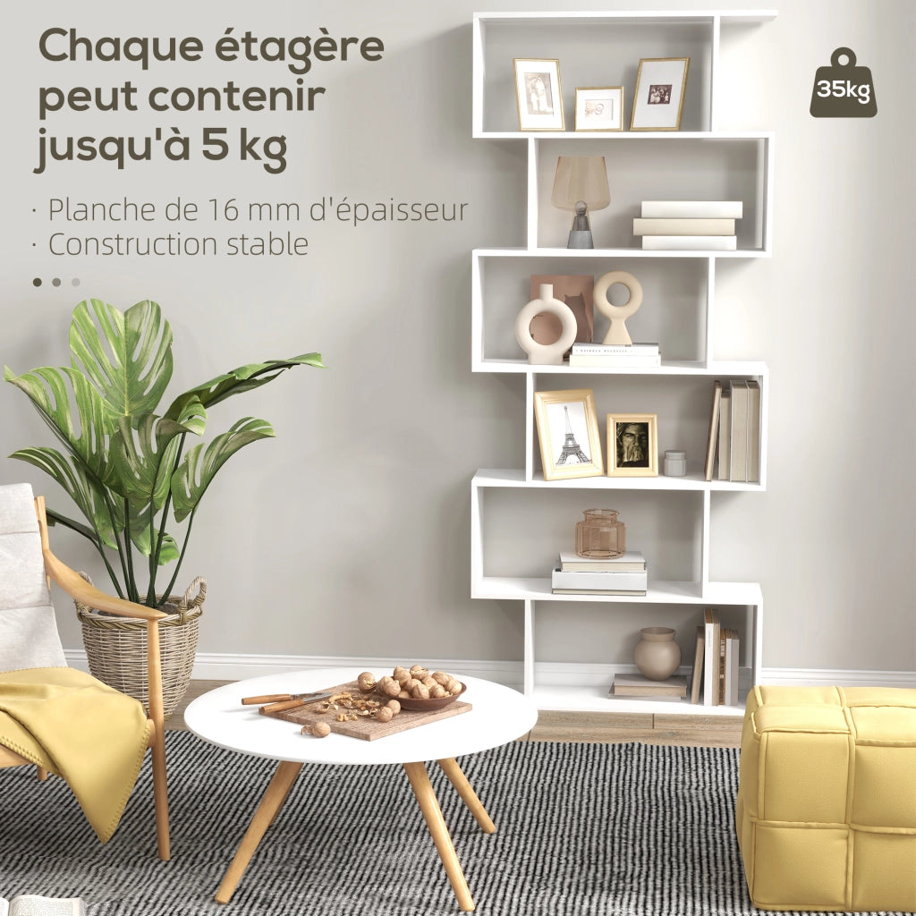 Libreria Design Zig Zag Moderna 6 Livelli ¨C zephmum ¨C Bianco 80x23x192 cm