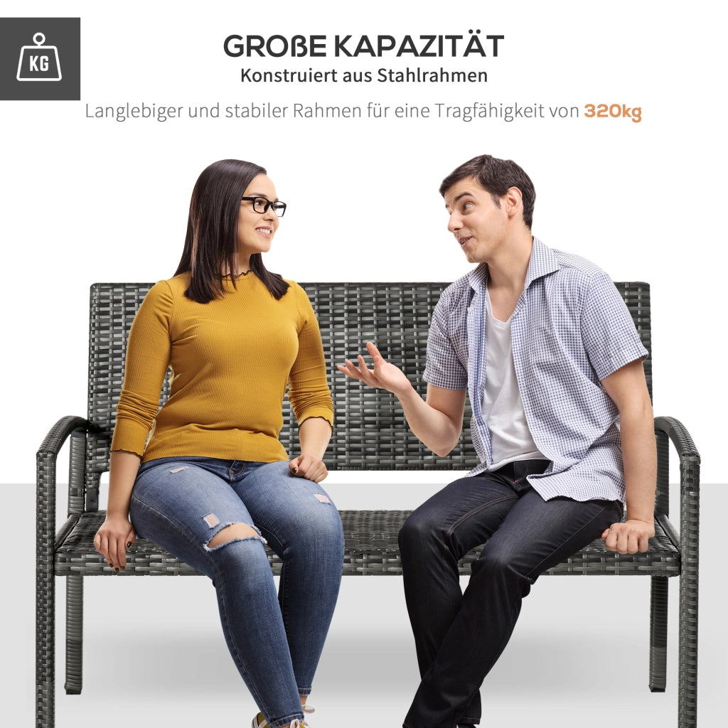 Panchina da Giardino ¨C zephmum ¨C Grigio, Rattan, Acciaio, 122x60x85cm