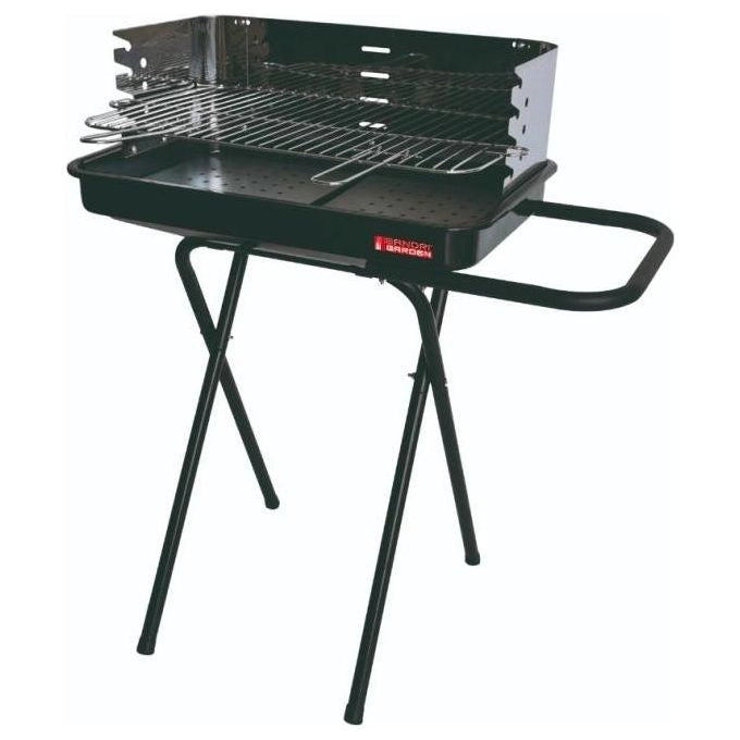 Sandrigarden SG 53-35 Barbecue a Carbonella Griglia Acciaio Cromato Regolabile in 4 Posizioni Paravento in Acciaio Inox Superficie Cottura 53x35 cm Altezza 84 cm colore Nero