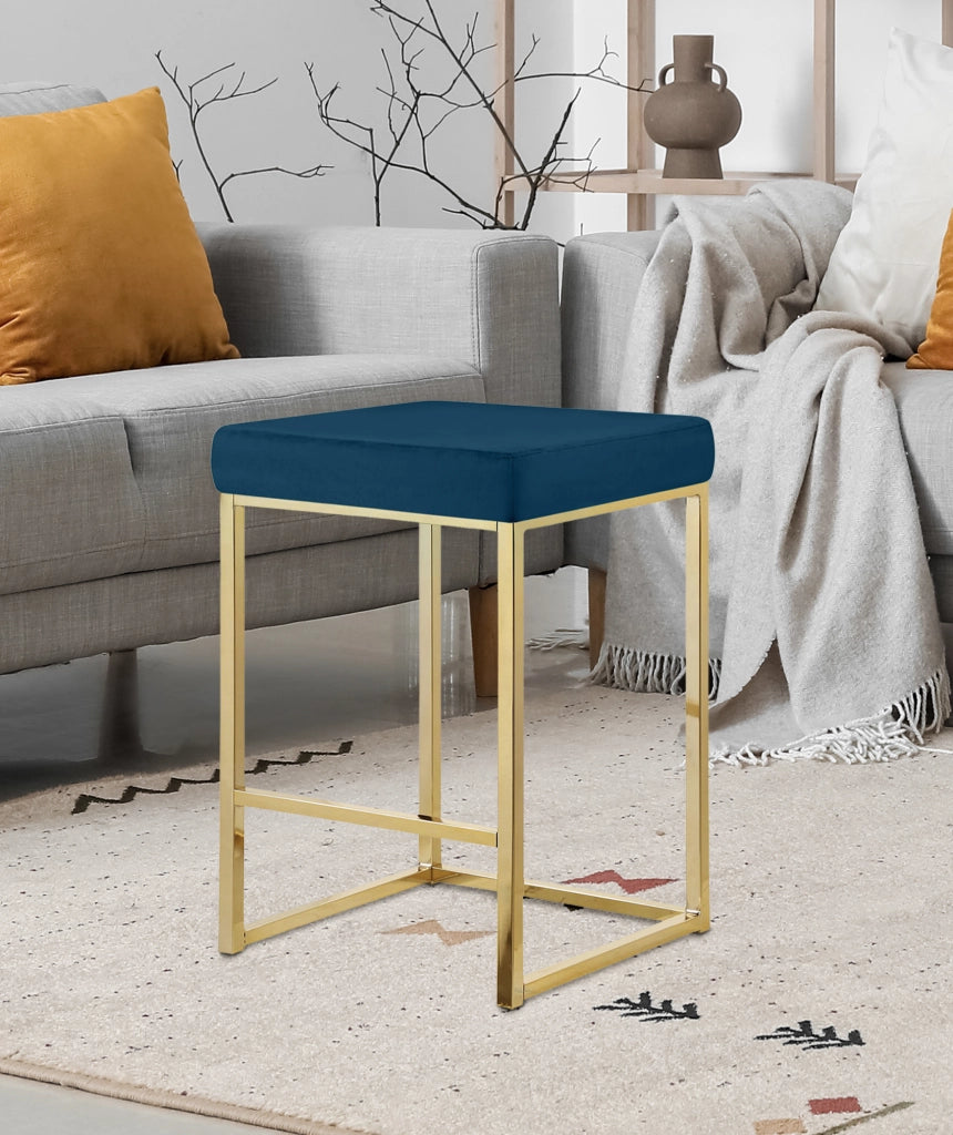 Sgabello Moderno In Velluto Sedile imbottito Gambe In Acciaio Dorato Senza Schienale Casa Sedia Cucina Bar Pub Seduta Rialzata Di Design - Petrolio