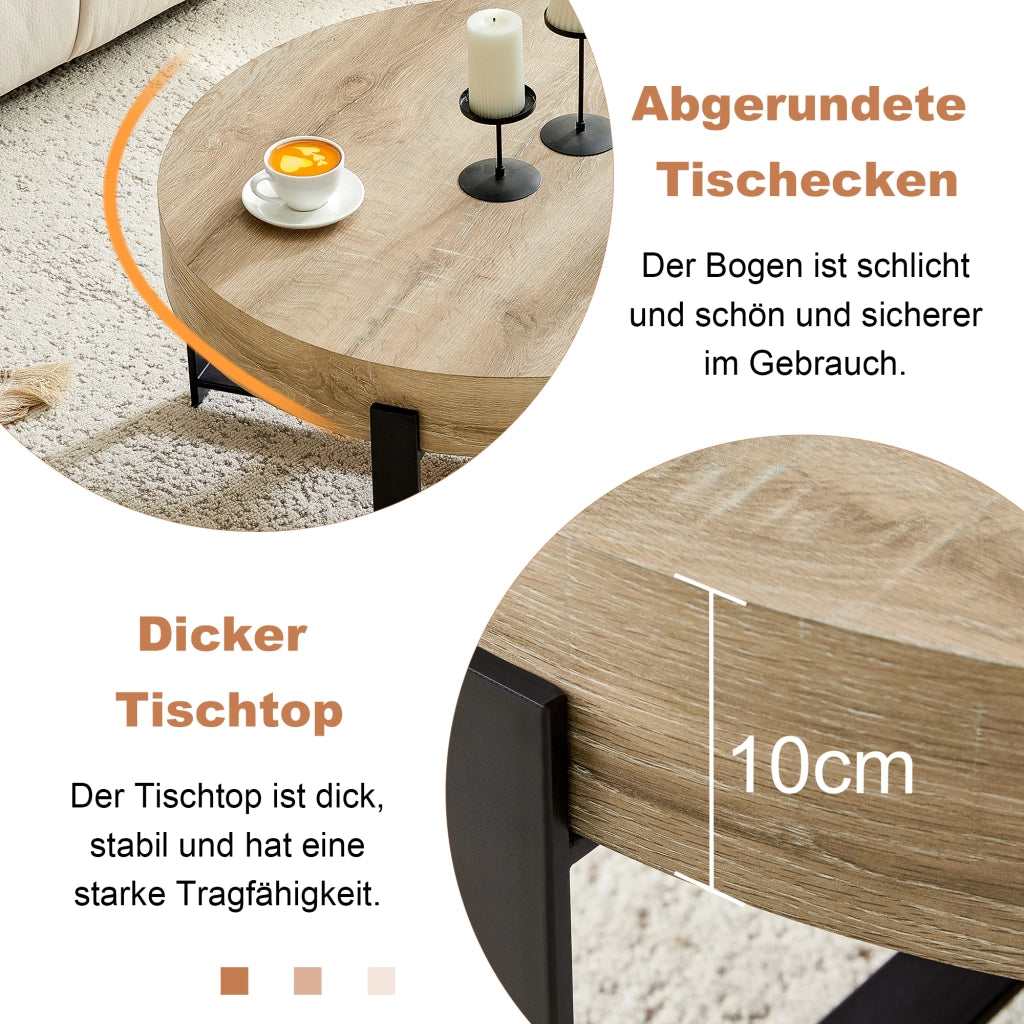 Tavolino da caffè rotondo con base a croce - per soggiorno o camera - 68 x 36 cm - nero e legno