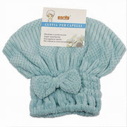 Trade Shop - Cuffia Asciuga Capelli Asciugamano Doccia Morbido Assorbente Fiocco Azzurro 79628 -