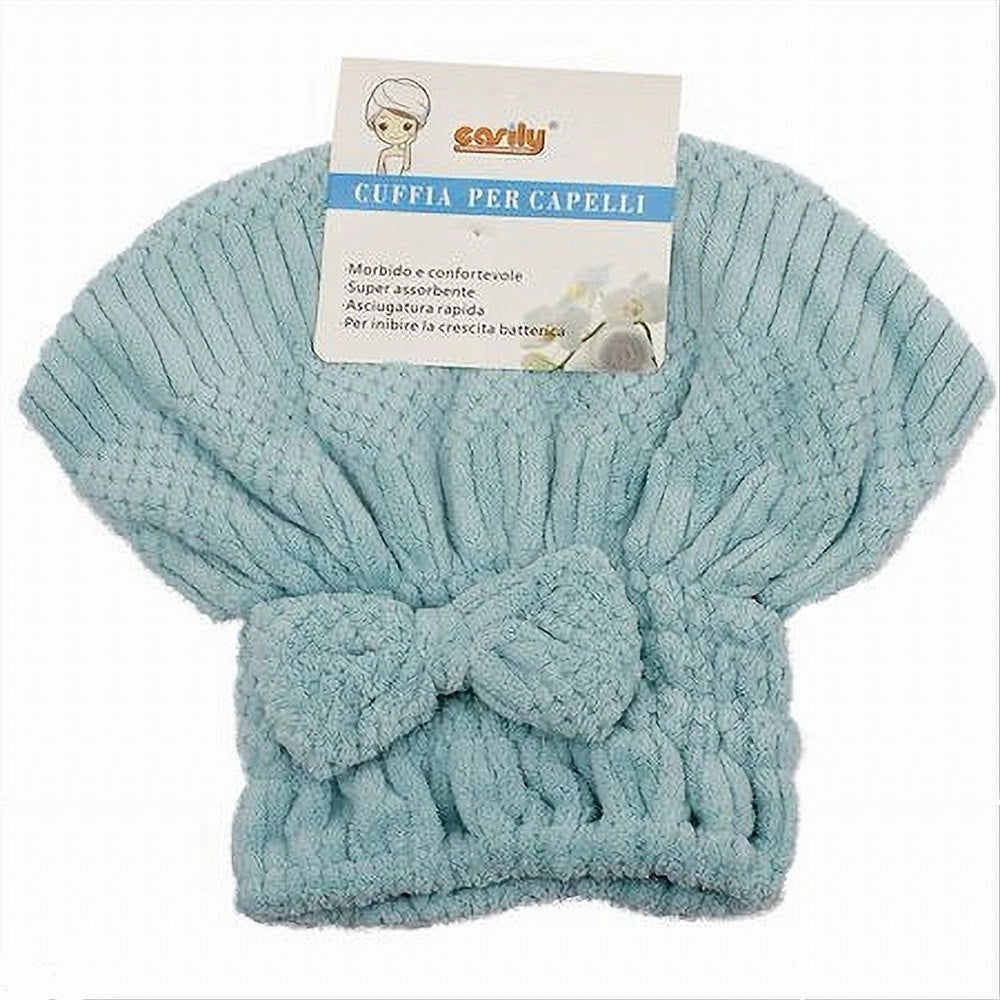 Trade Shop - Cuffia Asciuga Capelli Asciugamano Doccia Morbido Assorbente Fiocco Azzurro 79628 -