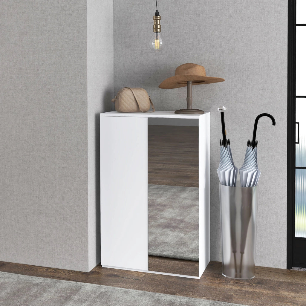 Scarpiera con Specchio e 5 Ripiani Regolabili ¨C zephmum ¨C 60x32x95 cm Bianco