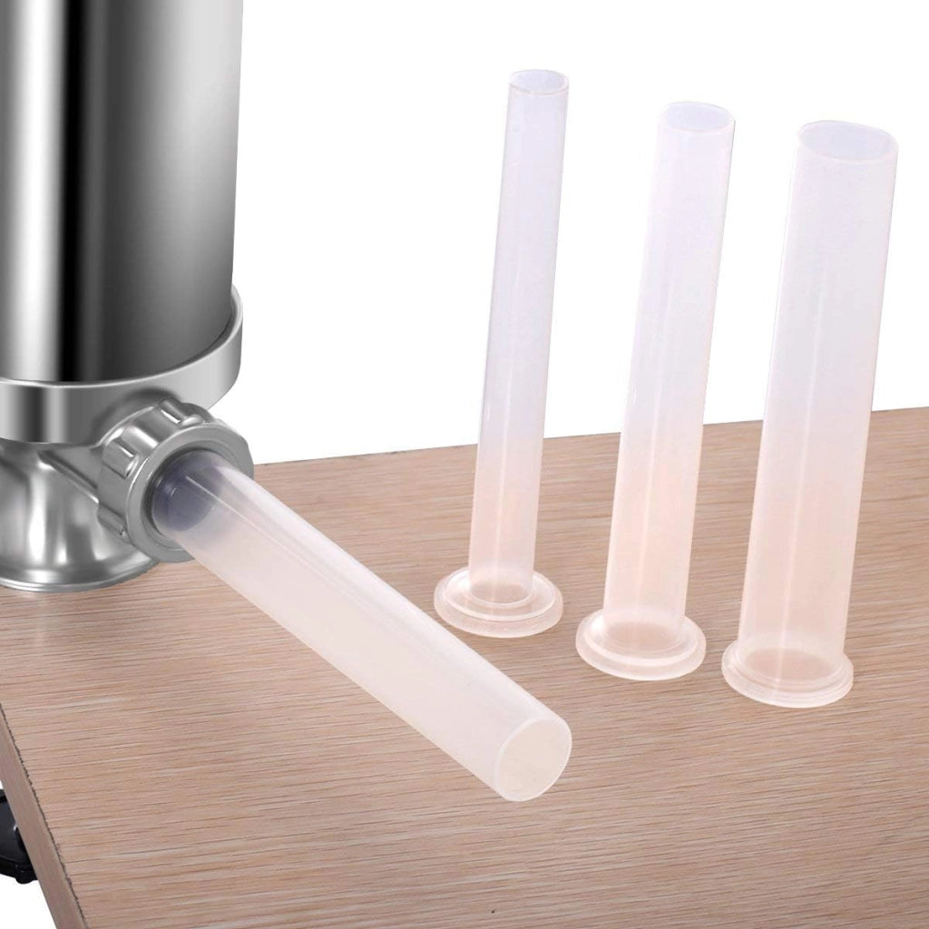 Avvolgitrice verticale manuale per salsicce in acciaio inox, 4 imbuti di diverso diametro, morsetto da tavolo, capiente cilindro da 1,5 l, per uso domestico e commerciale
