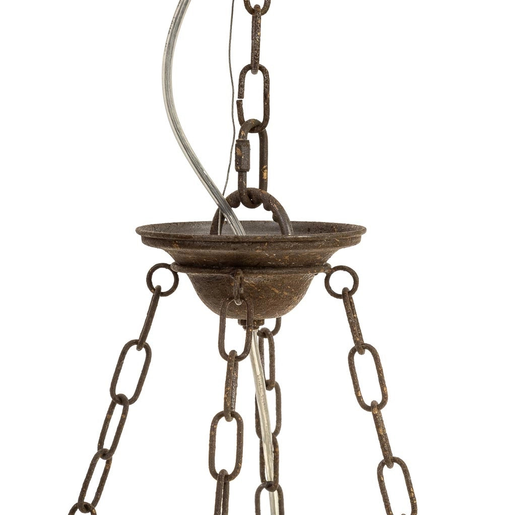 Lampada da soffitto in legno e metallo con finitura invecchiata