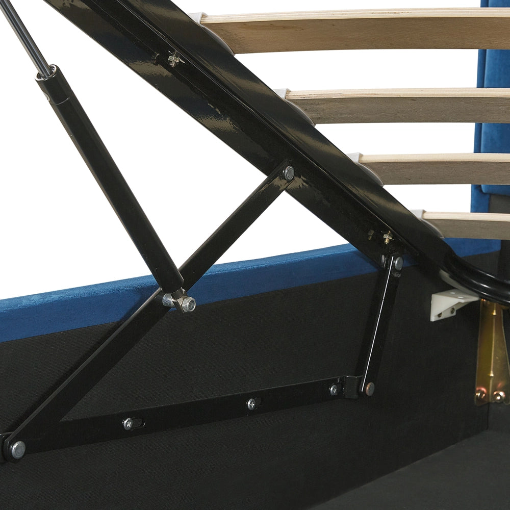 Letto in velluto blu navy matrimoniale 140 x 200 cm con poggiatesta imbottita contenitore ottomana gambe in metallo Nero