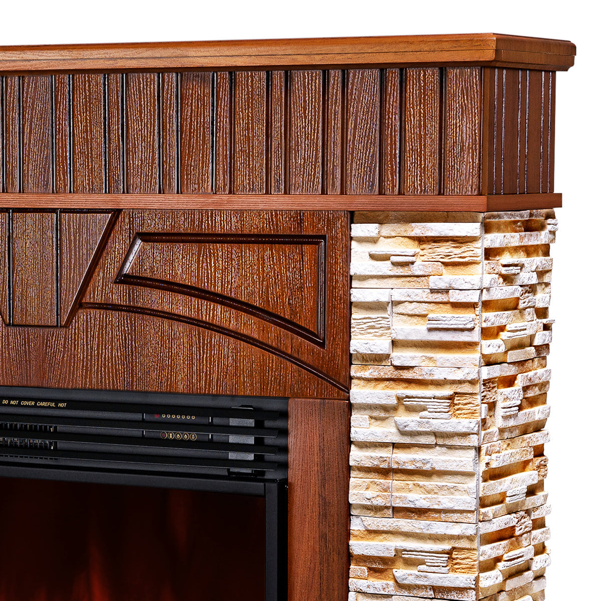 Camino Elettrico da Pavimento 113x127x31 cm Effetto Fiamma 1950W Zeus & Mirabella Noce