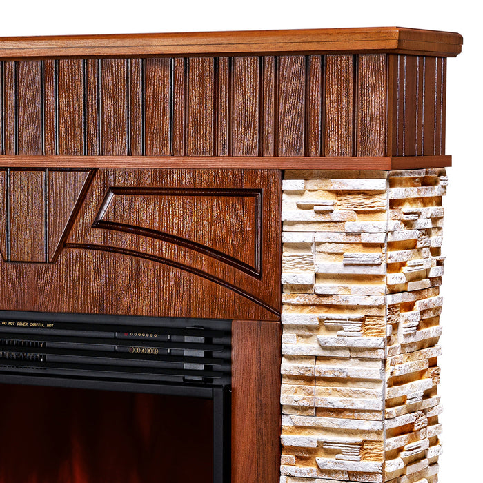 Camino Elettrico da Pavimento 113x127x31 cm Effetto Fiamma 1950W Zeus & Mirabella Noce