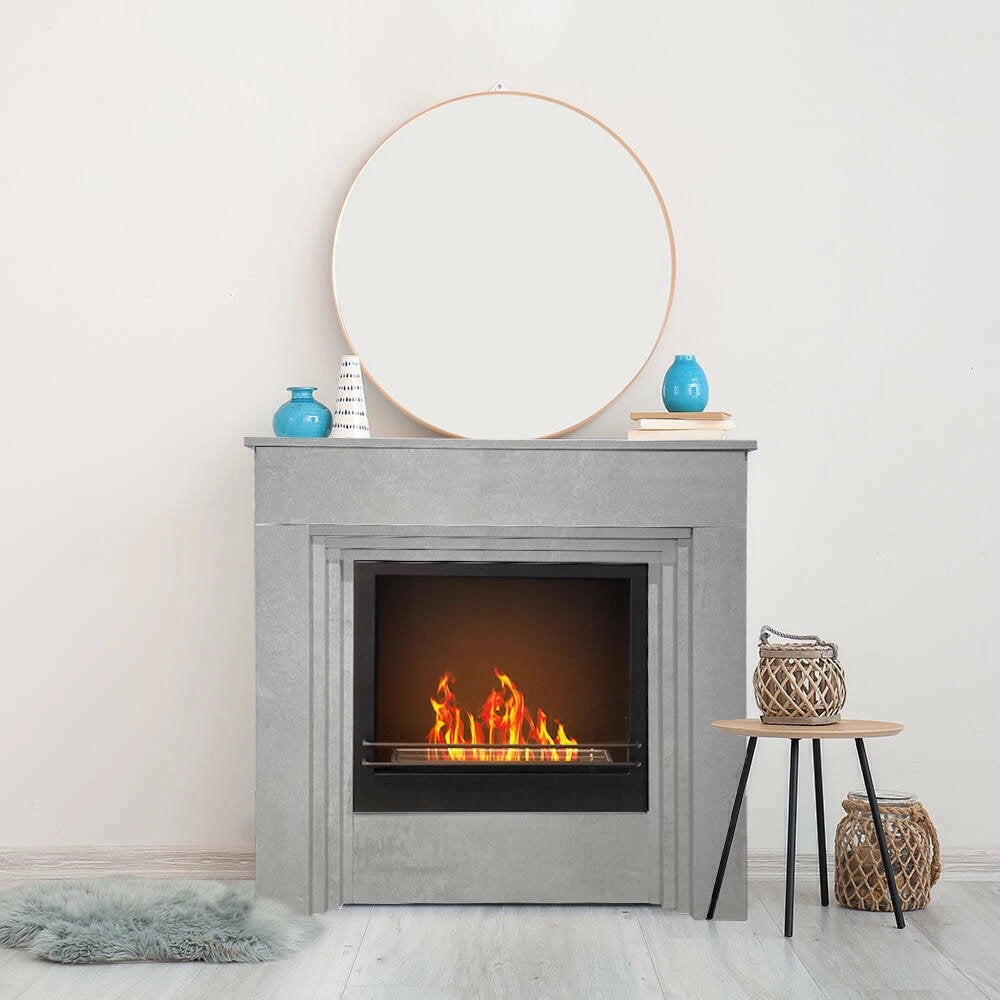 Camino a bioetanolo Kinsasa, Caminetto ecologico, Focolare senza fumo, Riscaldatore ad etanolo, Made in Italy, 96x35 h96 cm, Grigio