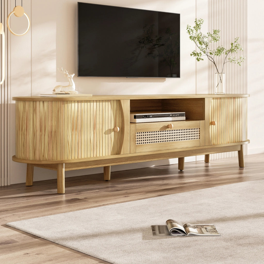 Cassettiera TV in MDF naturale; lunghezza 165 cm