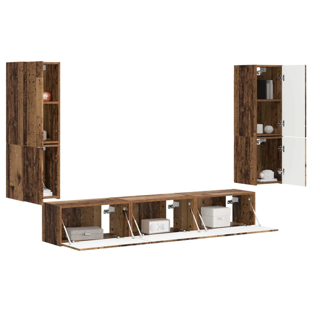 Set mobile TV 4 pz-Credenza per TV Legno vecchio Legno multistrato 531466
