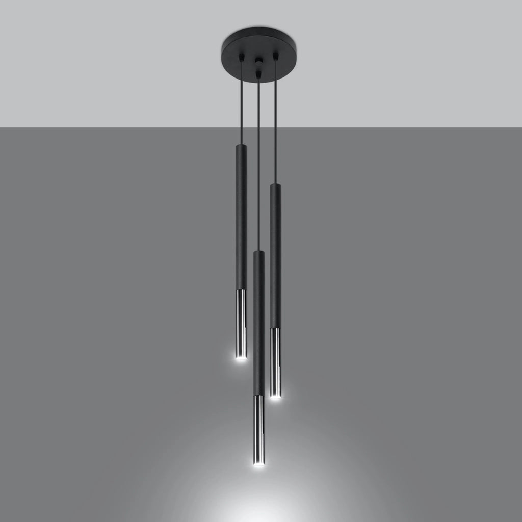 Lampada a sospensione VITREO 3 luci nero/cromo Pure Lume