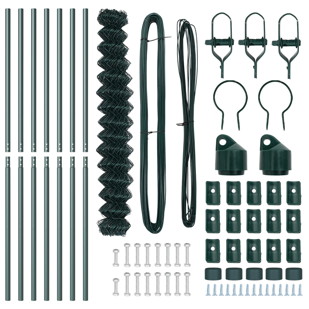 Recinzione a maglie metalliche con 7 pali 1,6x10 m in acciaio zincato verde