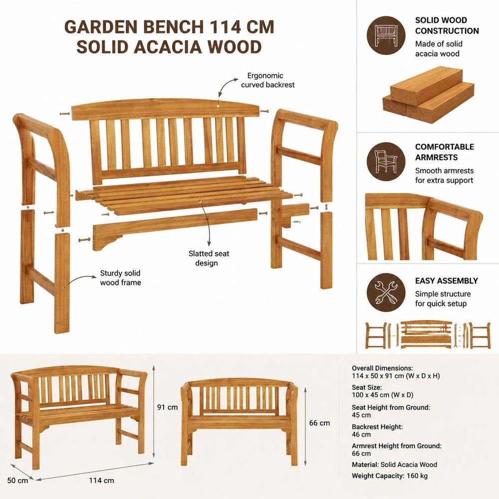 Garden Bench 114 Cm Solid Acacia Wood