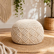 Macrame Pouf, Handmade, 45 X 30 Cm, Cotton