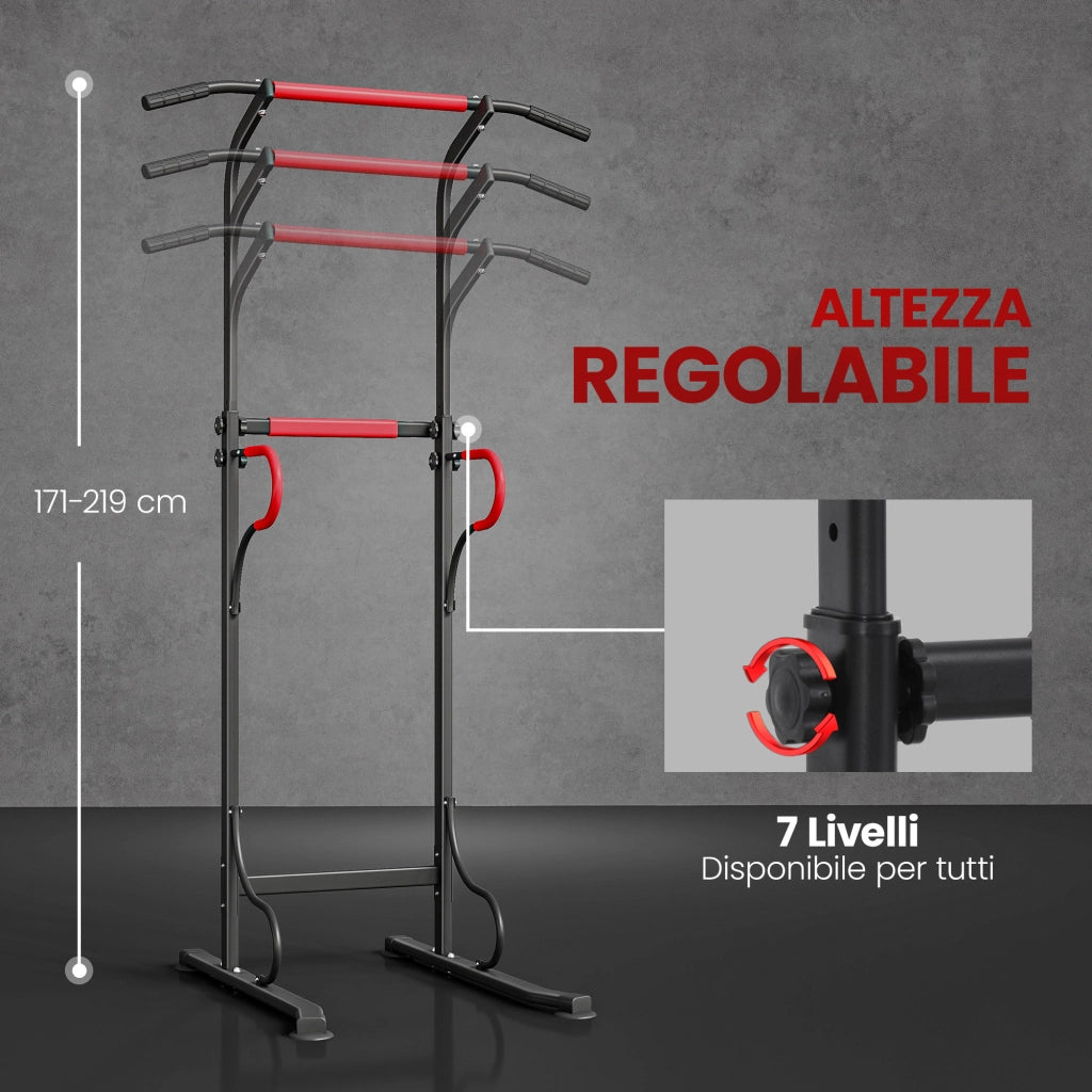 Power Tower Stazione Fitness Multifunzione ¨C zephmum ¨C Nero Rosso, Altezza Regolabile 171-219cm