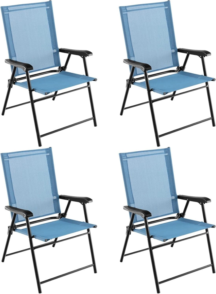 Set di 2/4 sedie pieghevoli da giardino, sedie in tessuto con schienale alto e braccioli, poltrone da balcone con telaio in metallo, portata 150 kg, 65 x 60 x 93 cm (verde x 4)