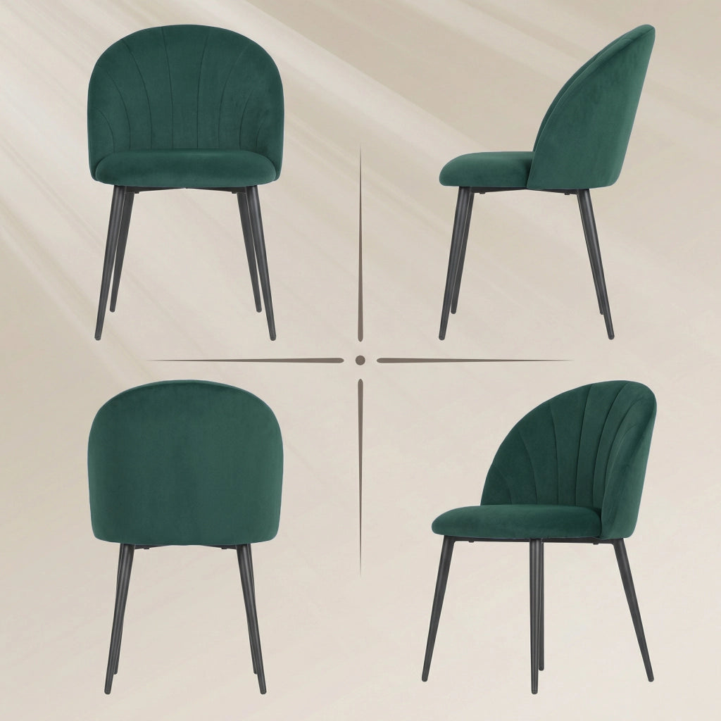 Set 2 Sedie da Pranzo Imbottite con Schienale a Conchiglia in Velluto, 52x55x79 cm, Verde Scuro