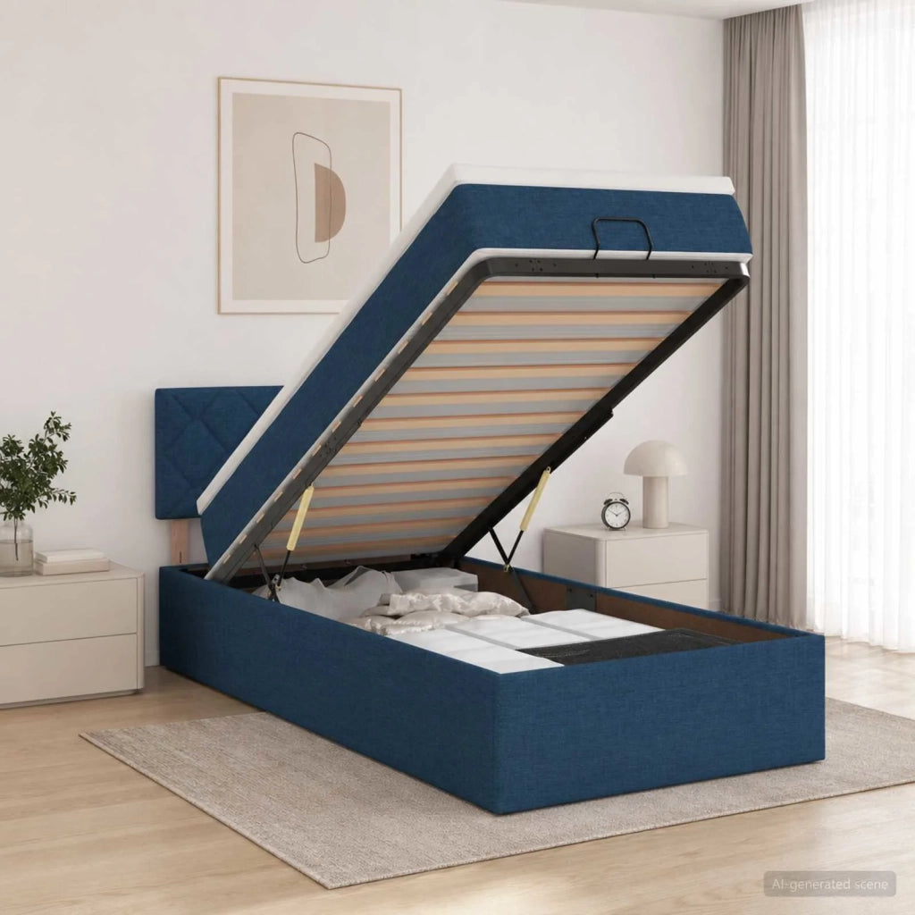 Letto ottomano con materasso Blu 90 x 200 cm Tessuto 3456384