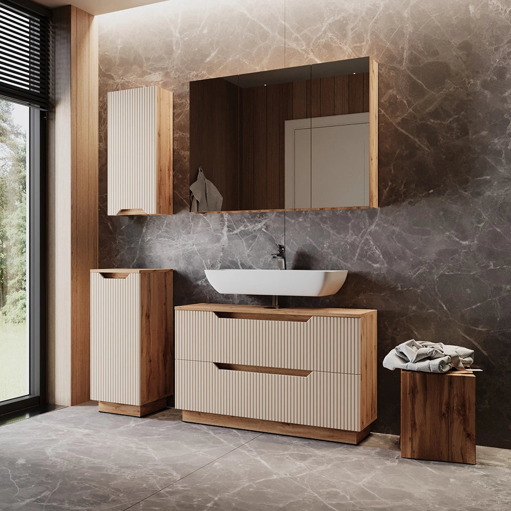 Vicco Set di mobili da bagno Rovere/cashmere a righe 4 parti