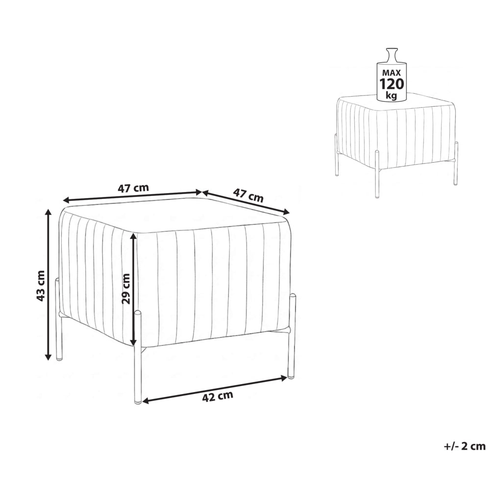 Pouf rivestito in velluto nero con gambe in metallo dorato seduta quadrata 47 x 47 cm per un salotto glamour