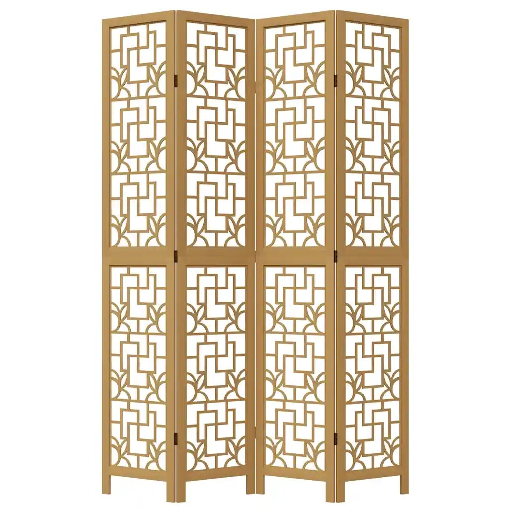 Divisorio Ambienti 4 Pannelli Marrone Legno Massello Paulownia