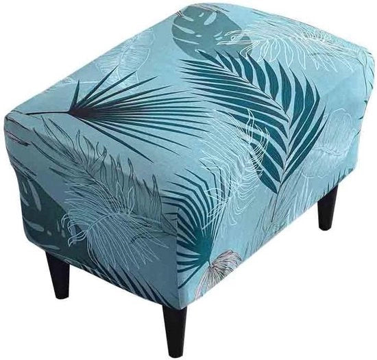 Copertura Premium per Sedia Ottomana in Poliestere Spandex - Slipcover con Fondo Elastico - Impermeabile - Lavabile - Foglie Blu Lake - Protezione per Mobili