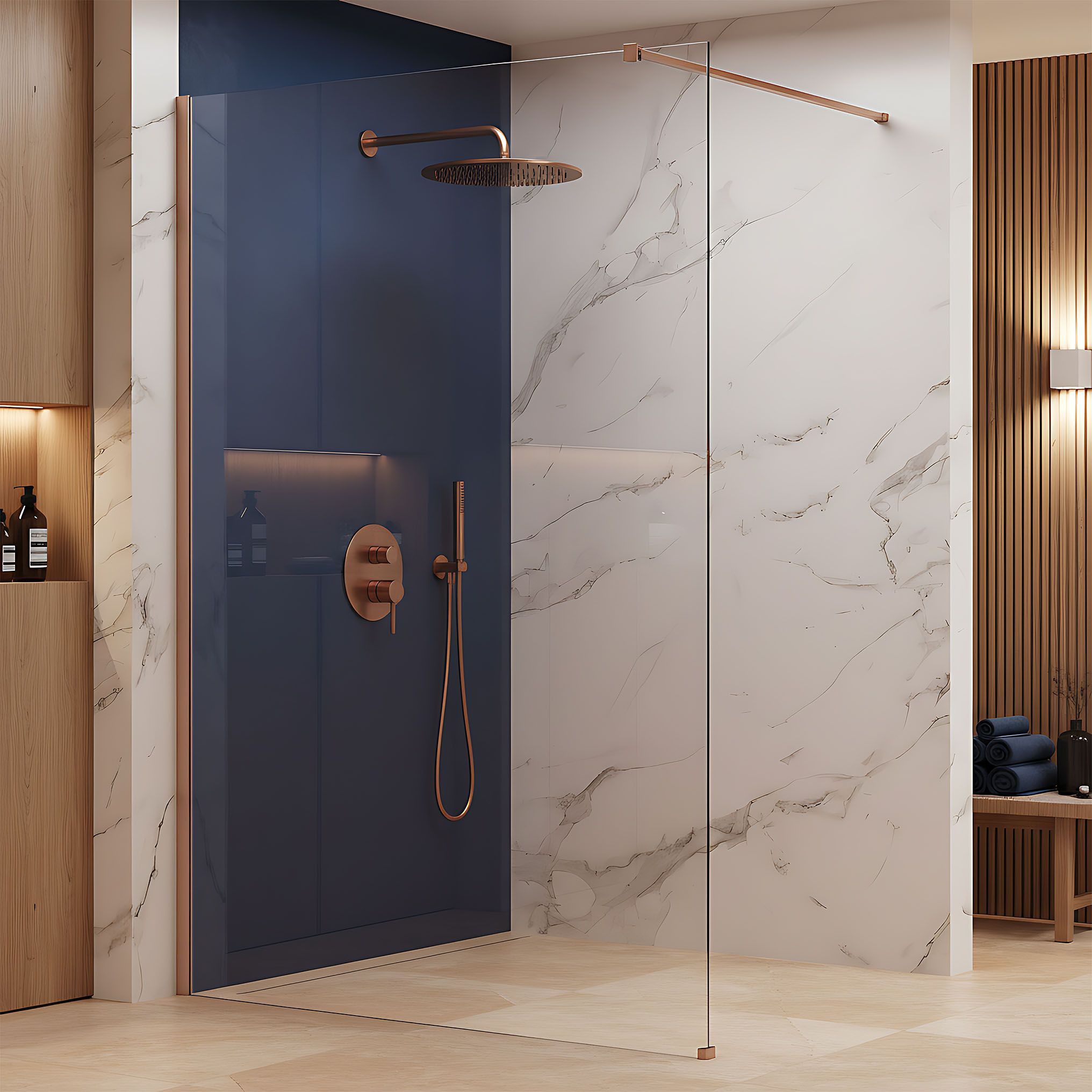 Parete Doccia Rea Flexi Transparent / Brush Copper 90