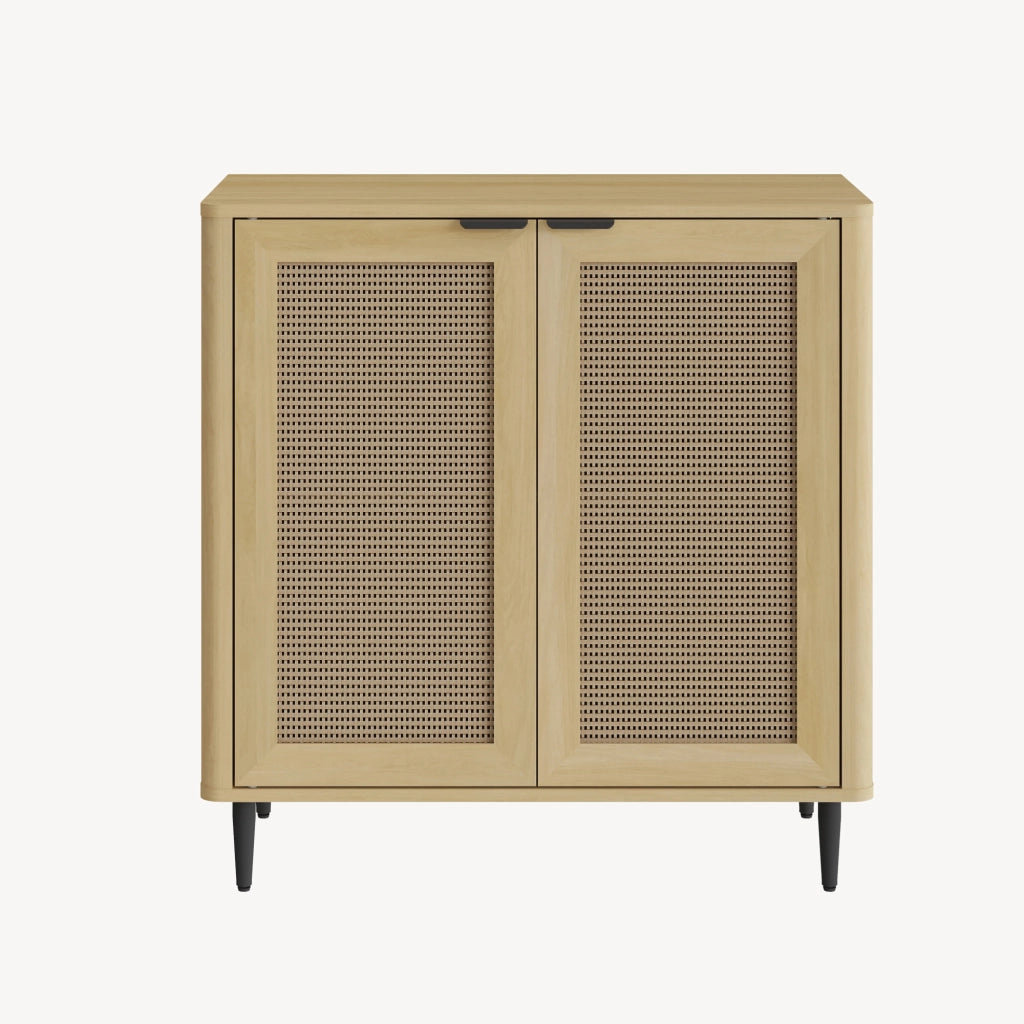 Credenza Bassa Lukhomso Ante con Inserto Intreccio 83x80x40 cm Effetto Rovere [en.casa]