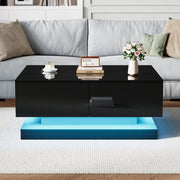 Tavolino da salotto con illuminazione LED - Zephmum- 90x50x38cm- Nero- 2 cassetti, controllo via app