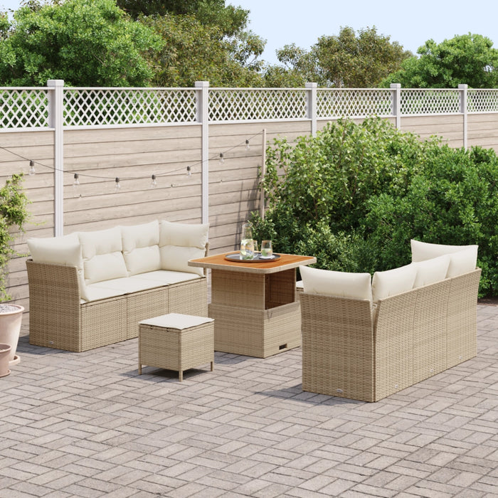 Set di divani da giardino 9 pezzi con cuscini Beige Rattan Poliacacia
