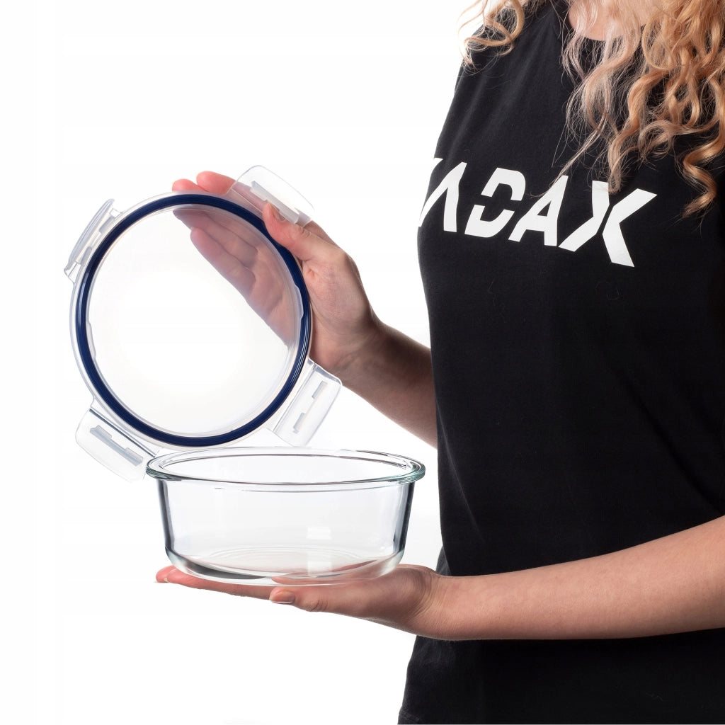 Contenitore per alimenti in vetro KADAX da 950 ml con coperchio, ideale per il pranzo.