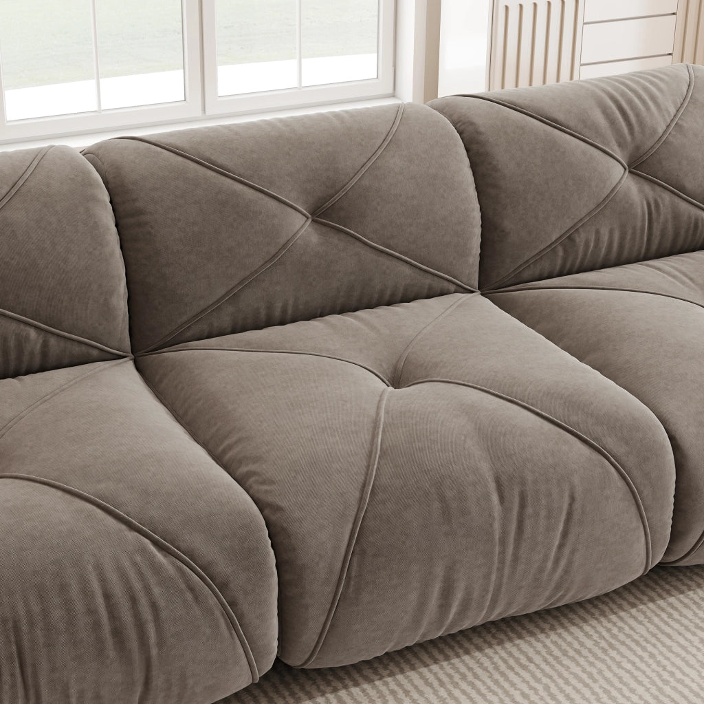 Divano modulare con pouf in chenille taupe