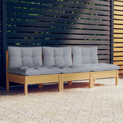Divano da Giardino a 3 Posti con Cuscini-Sofa da Giardino-Divano da esterno Grigi Massello di Pino 993674