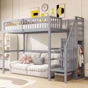 OKWISH Letto a soppalco 90×200 cm, Letto Singolo con Scala, Mensole e Armadio, senza Materasso, in Legno, Grigio