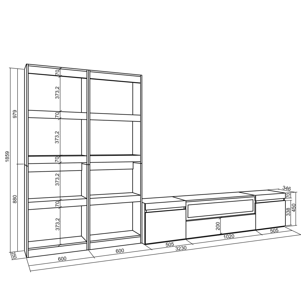 Mobile TV, Soggiorno, 320x35x186cm, Per TV fino a 80", Camino elettrico, grigio cemento RF3150