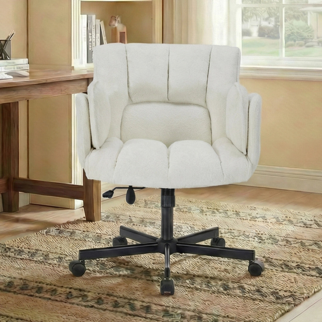 Sedia da ufficio girevole in tessuto con braccioli ribaltabili e supporto lombare regolabile a 360 gradi beige