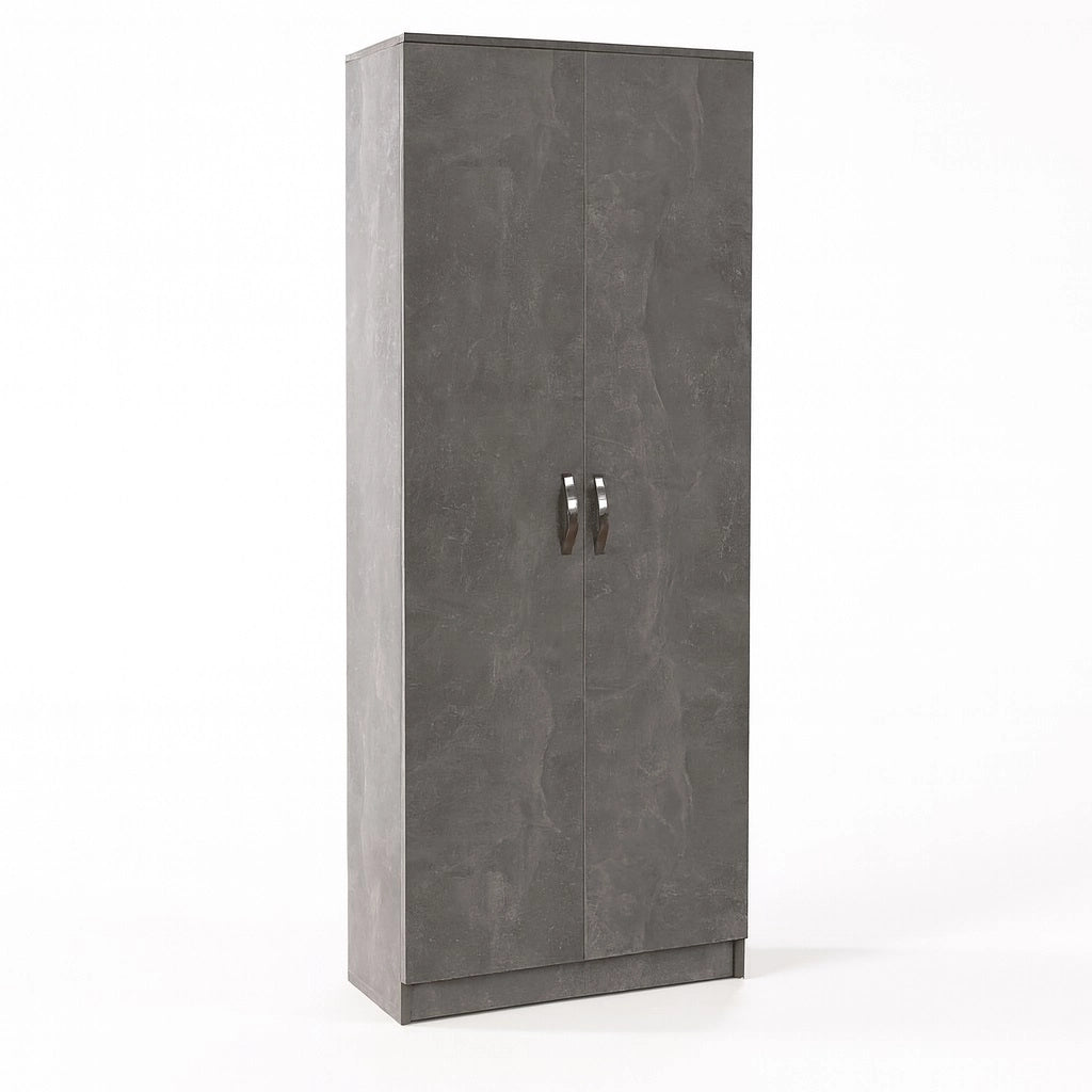 Mobile Armadio 2 Ante 71x38 H 182 cm 6 Ripiani Porta Scarpe Multiuso colore Cemento