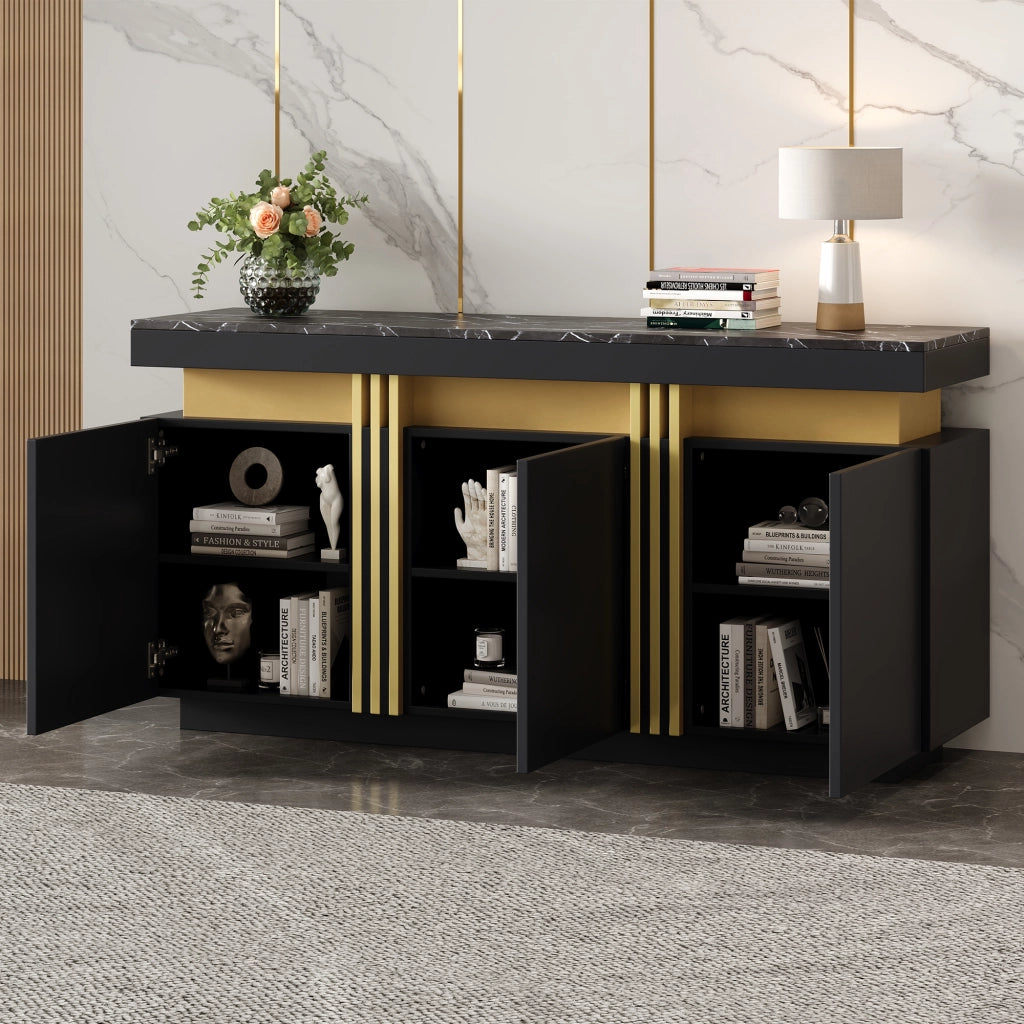 Credenza con 3 Ante; 6 Scomparti e Ripiani Regolabili; Stile Moderno; in Pannello di Particelle; Nero; 140??38??70 cm