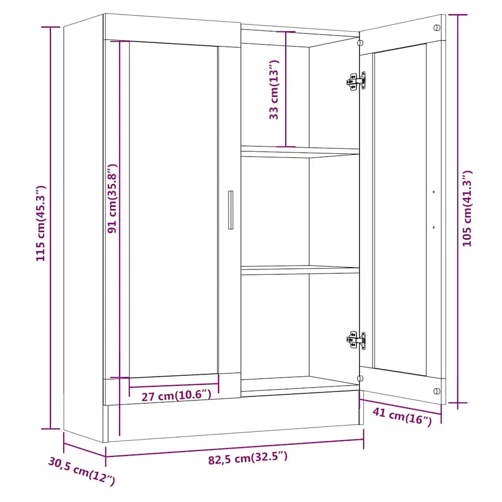 Vetrina classica 82,5 x 30,5 x 115 cm con 3 pratici scomparti in legno composito effetto rovere affumicato 02_0048216