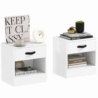 Set di 2 Comodini con Cassetti e Scomparto Aperto per Soggiorno 39x28x41 cm Bianco